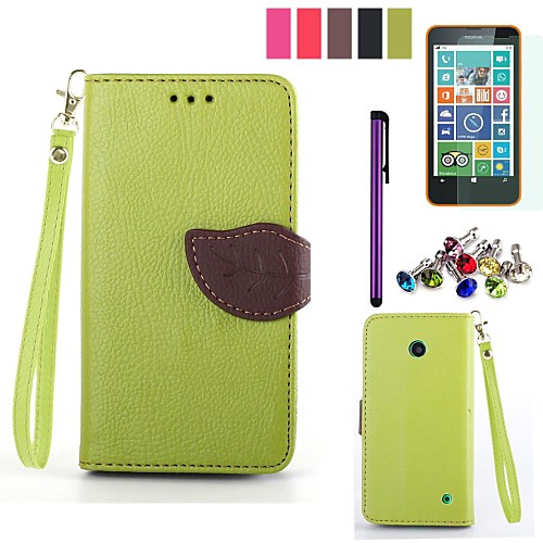 Leaf Design PU Leahter Case with Film,Stylus and Dust Plug for Nokia Lumia 630/635 (Assorted Colors)