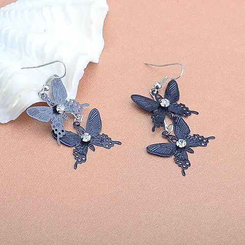 Lureme Fashion Drill Two Black  Butterflies Alloy Drop  Earrings