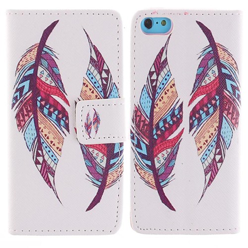 Colored Feather Patterns PU Leather Full Body Case with Stand and Card Slot for iPhone 5C