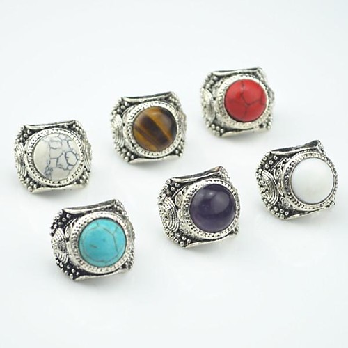 Toonykelly Vintage Antique Silver Tiger Volcano Amethyst Turquoise Stone Adjustable Ring(1pcs)