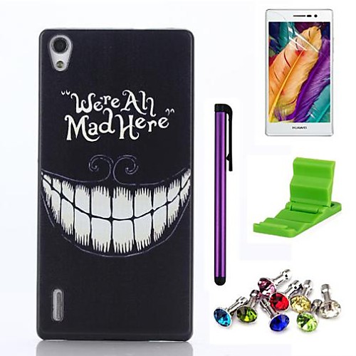 Cartoon Crazy Teeth Pattern PC Hard Case with Screen Protector,Stylus, Anti-dust Plug and Stand for Huawei P7