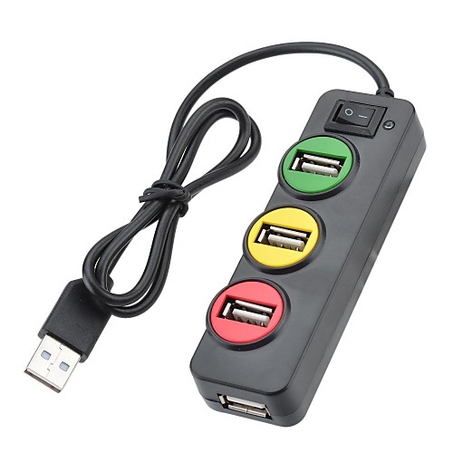 P-1030 Traffic Light Style 4-Port USB 2.0 HUB - Black