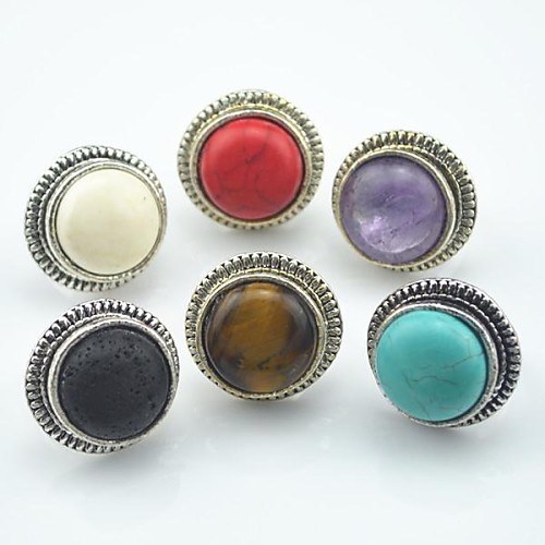 Toonykelly Vintage Antique Silver Natural Multicolor Stone Adjustable Ring(1pcs)