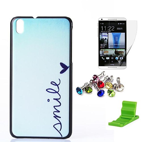 Smile Heart Pattern PC Hard Case with Screen Protector,Anti-dust Plug and Stand for HTC Desire 816