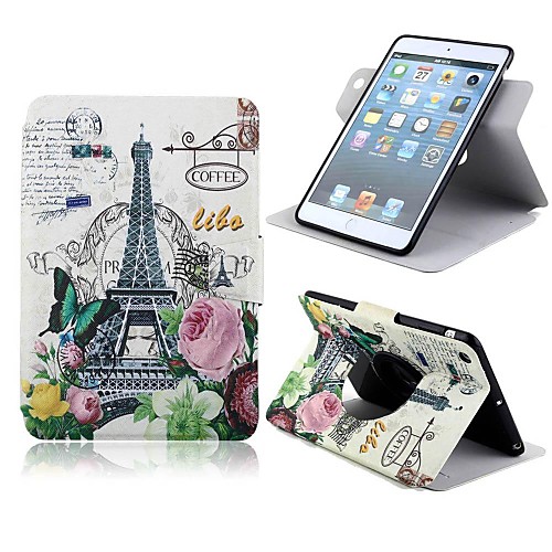 Flowers and Butterflies Eiffel Tower Design PU Full Body Case with Stand for iPad mini 1/2/3