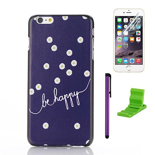 Be Happy Daisy Pattern Plastic Hard Case with Screen Protector,Stylus and Stand for iPhone 6