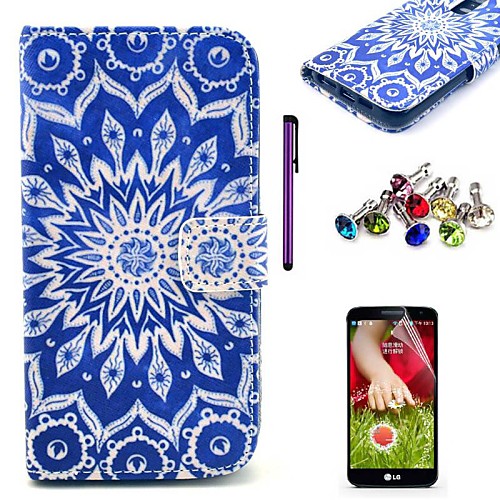 Blue Sun Flowers Pattern PU Leather Case with Screen Protector,Stylus and Dust Plug for LG G2/D802