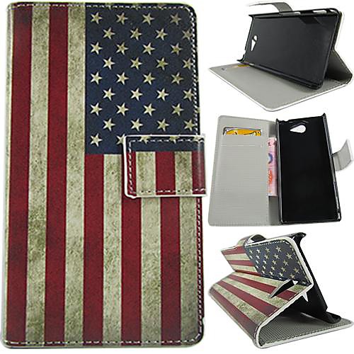 Wallet Style Vintage American Flag PU Leather Full Body Cover with Stand and Card Slot for Sony Xperia M2/S50H