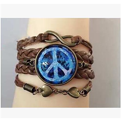 DIY Infinite Peace Sign Gem Brown Leather Warp Bracelet(1 Pc)