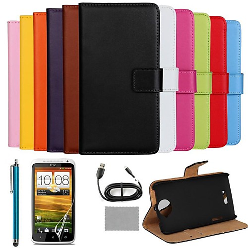 COCO FUN Luxury Ultra Slim Solid Color Genuine Leather Case with Screen Protector,Cable and Stylus for HTC One X