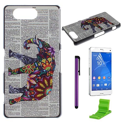 Newspaper Elephant Pattern PC Hard Case with Screen Protector,Stylus and Stand for Sony Xperia Z3 Compact / Z3 mini M55w