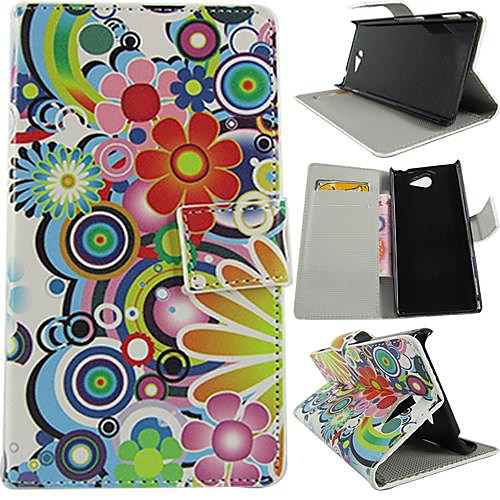 Wallet Style Chrysanthemum PU Leather Full Body Cover with Stand and Card Slot for Sony Xperia M2/S50H