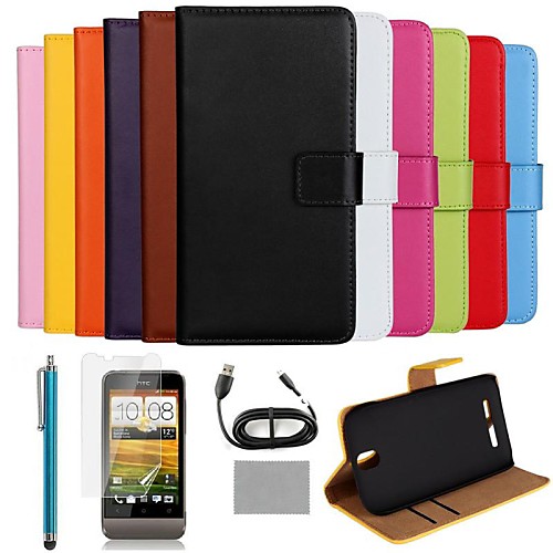 COCO FUN Luxury Ultra Slim Solid Color Genuine Leather Case with Film,Cable and Stylus for HTC One SV