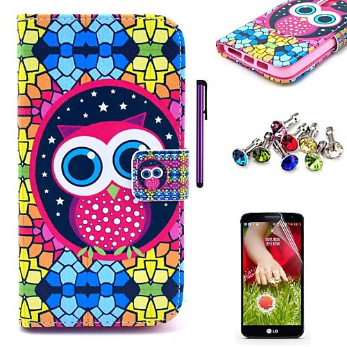 Colorful Diamond Owl Pattern PU Leather Case with Screen Protector,Stylus and Dust Plug for LG G2/D802