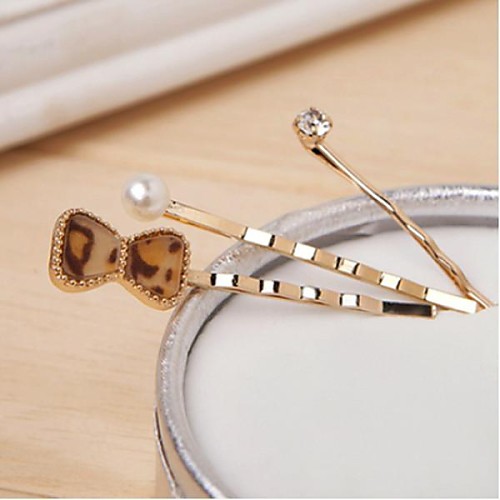 Toonykelly Fashion Gold Plated Hair Jewelry Bowknot Leopard Hairpins Piece For Women (1 Pc)