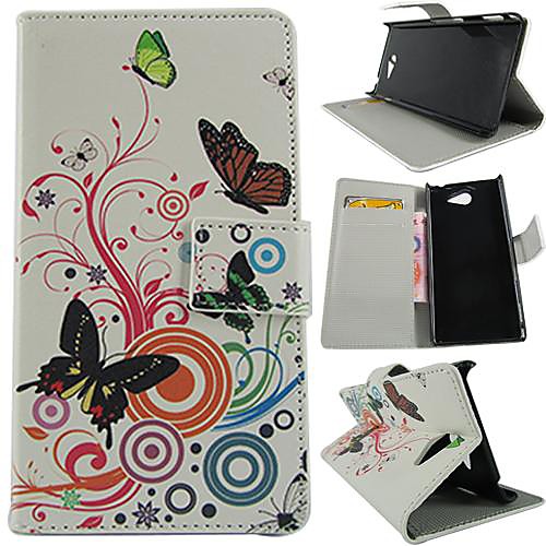 Wallet Style Butterfly Flower PU Leather Full Body Cover with Stand and Card Slot for Sony Xperia M2/S50H