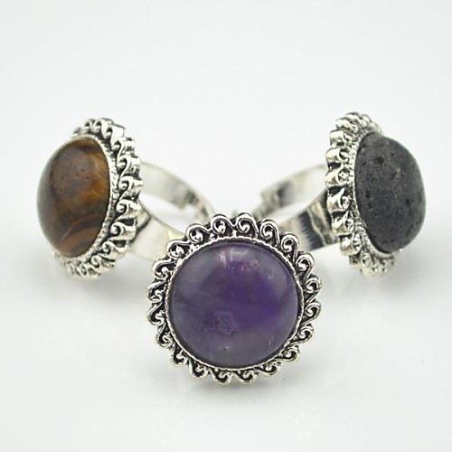 Toonykelly Vintage Antique Silver Tiger Volcano Amethyst Stone Adjustable Ring Free Size(1pcs)