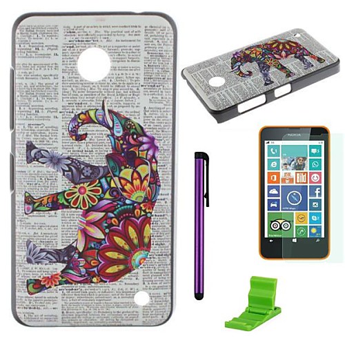 Newspaper Elephant Pattern PC Hard Case with Screen Protector,Stylus and Stand for Nokia Lumia 630/635