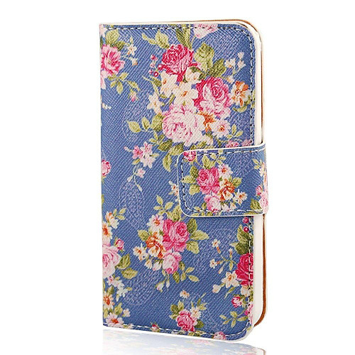 COCO FUN Rose Blue Pattern PU Leather Full Body Case with Screen Protector, Stand and Stylus for iPhone 4/4S