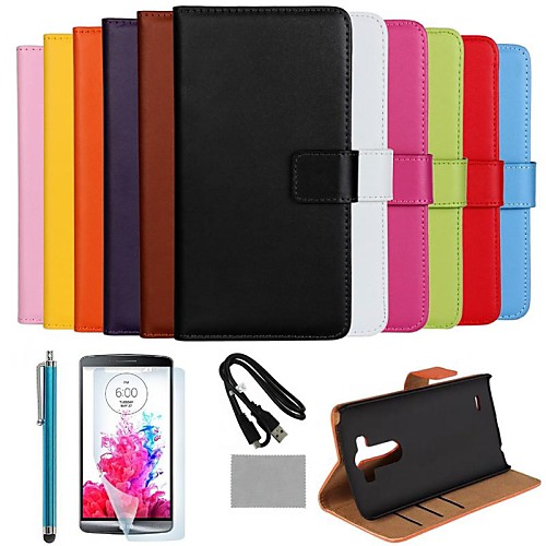 COCO FUN Luxury Ultra Slim Solid Color Genuine Leather Case with Film,Cable and Stylus for LG G3(Assorted Colors)