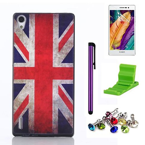 British Flag Pattern PC Hard Case with Screen Protector,Stylus, Anti-dust Plug and Stand for Huawei P7