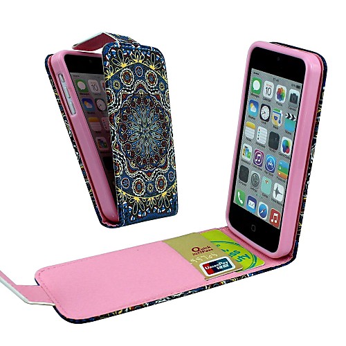 Folk Sunflower Vertical Flip  PU Leather Full Body Case with Card Holder for iPhone 5C