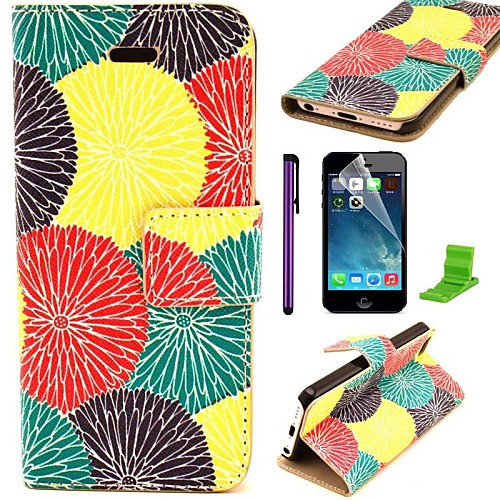 Multicolour Dandelion Pattern PU Leather Case with Screen Protector and Stylus for iPhone 5C