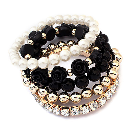 Fashion Candy Color Beads Rose Flower Multilayer Wrap Bracelet For Women