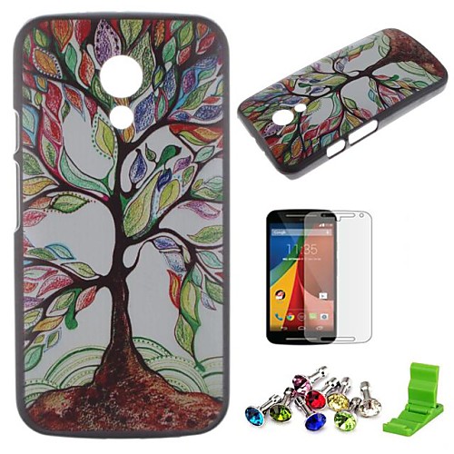 Colorful Tree Pattern PC Hard Case with Screen Protector,Dust Plug and Stand for Motorola Moto G2/XT1063