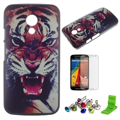 Fierce Tiger Pattern PC Hard Case with Screen Protector,Dust Plug and Stand for Motorola Moto G2/XT1063