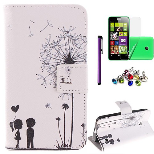 The Love Dandelion Pattern PU Leahter Case with Film,Stylus and Dust Plug for Nokia Lumia 630/635