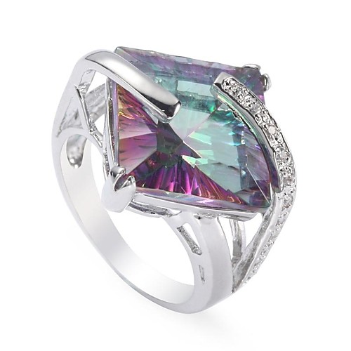 Fashion 925 Silver Plated Copper Rainbow Zircon Ring