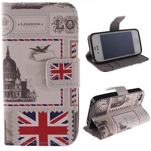 Stamp Design Restoring Ancient Ways PU Full Body Case with Stand with Card Slot for iPhone 4/4S