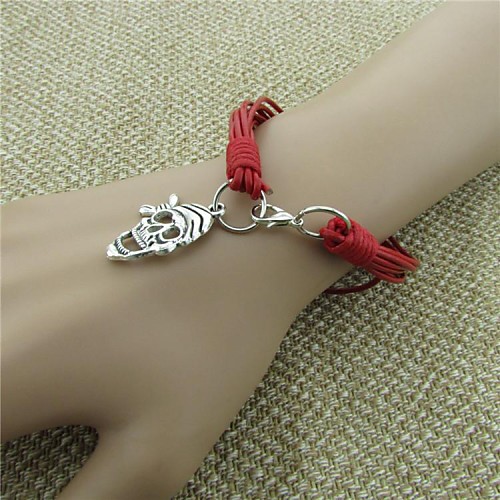 Lureme EuropeStyle  Leather Exaggerate Skull Alloy Bracelet