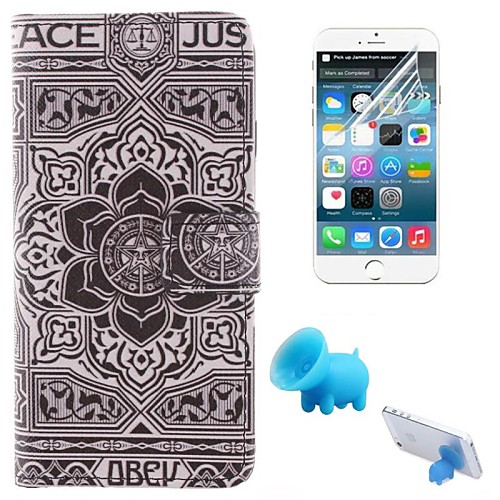 Large Black Flower Pattern PU Leather Full Body Cover with Pig Stents and Protective Film for iPhone 6