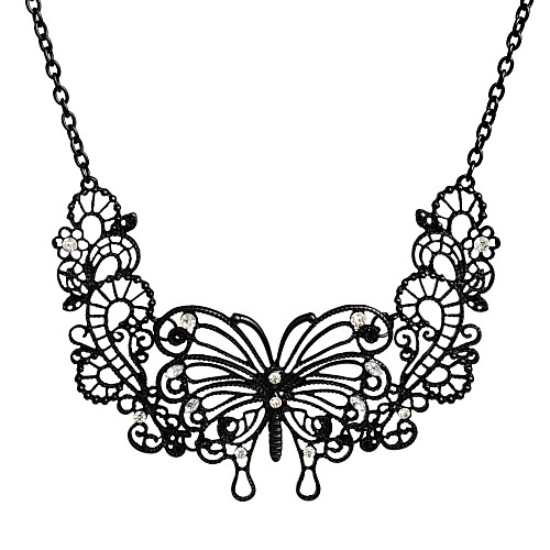 мода черный полый бабочка металл горный хрусталь женщин ожерелье