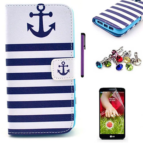 Striped Anchor Pattern PU Leather Case with Screen Protector,Stylus and Dust Plug for LG G2/D802