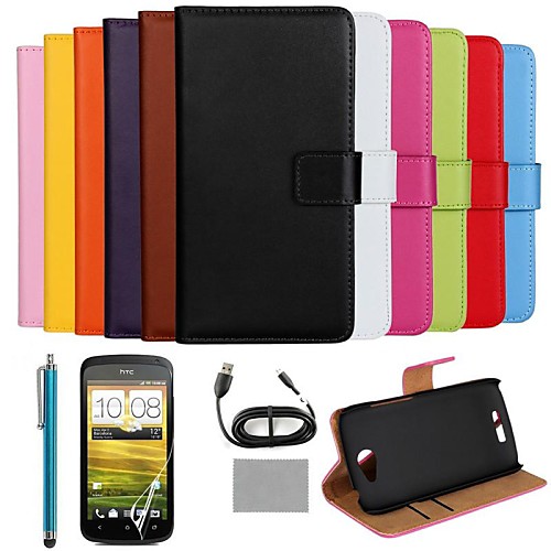 COCO FUN Luxury Ultra Slim Solid Color Genuine Leather Case with Screen Protector,Cable and Stylus for HTC One S