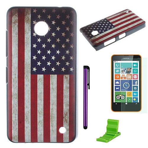 American Flag Pattern PC Hard Case with Screen Protector,Stylus and Stand for Nokia Lumia 630/635