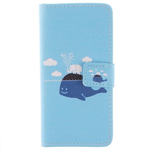 Cartoon Whales and Elephants PU Leather Full Body Cover with Stand and Money Holder for iPhone 6