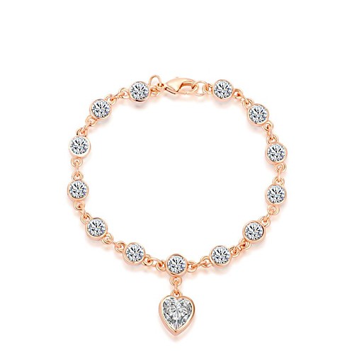 Noble 18K Rose Gold Plated Clear Austria Crystal Lovely Heart Pendant Bracelet