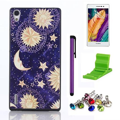 The Moon and Stars Pattern PC Hard Case with Screen Protector,Stylus, Anti-dust Plug and Stand for Huawei P7