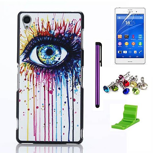 Graffiti Eye Pattern PC Hard Case with Screen Protector,Stylus, Anti-dust Plug and Stand for Sony Z3 L55T