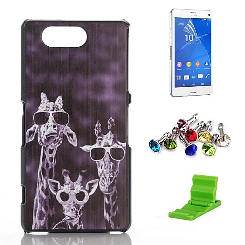 Three Giraffe Pattern PC Hard Case with Screen Protector,Anti-dust Plug and Stand for Sony Xperia Z3 mini D5803 M55w