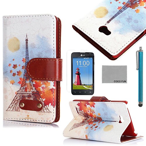 COCO FUN Sun Effiel Tower Pattern PU Leather Case with Screen Protector, Stylus and Stand for LG L80