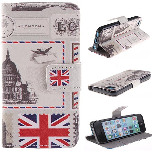 Stamp Designing PU Full Body Case with Stand with Card Slot for iPhone 5C