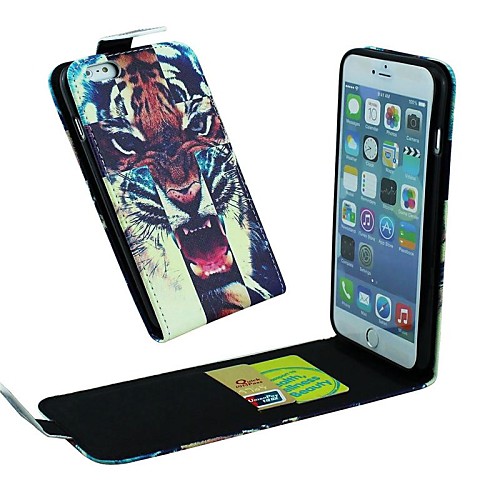 Flip-Open Fierce Tiger Pattern PU Leather Full Body Cover with Card Slot Case for iPhone 6