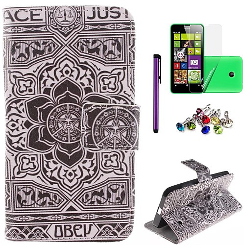 The Card Pattern PU Leahter Case with Film,Stylus and Dust Plug for Nokia Lumia 630/635