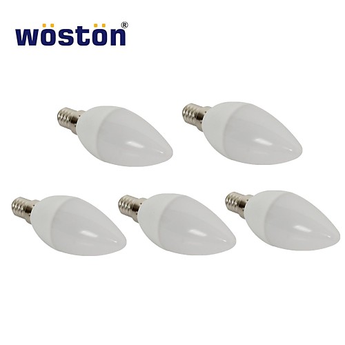 WOSTON  5Pcs  E14 3W 15xSMD 2835 280LM 6000K White Light LED Candle Bulbs (AC 220-240)