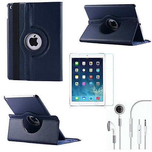 Litchi Rotating PU Leather with Protective Film and Headset for iPad Air 2/iPad 6  (Assorted Colors)